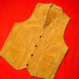 Vintage 1970's Suede Leather Tan Western Snap Button Biker Hippie Vest